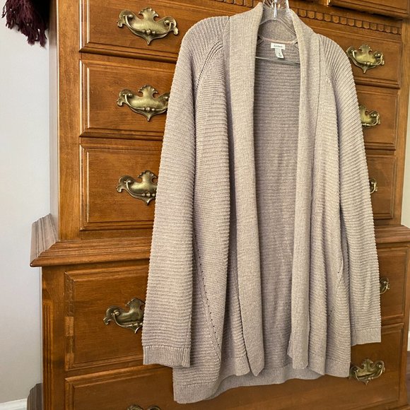 L.L. Bean Womens Knit Open Front Cardigan 100% Cotton Taupe Neutral Minimalist - Picture 3 of 9